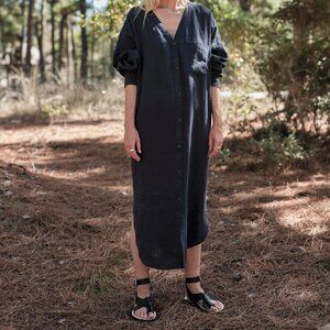 Mamene Studio Shirt Dress in Linen - Navy - size 1 (4-8 equivalent)